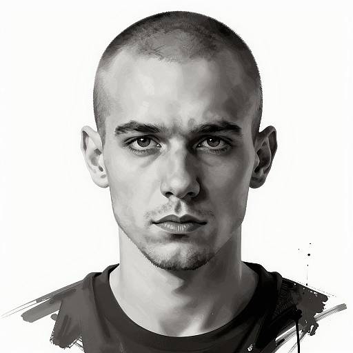 Monochrome Digital Portrait of Man with Shaved Head