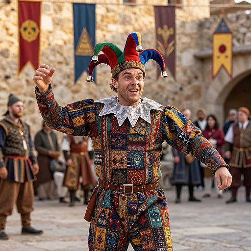 Vibrant Medieval Jester Performing