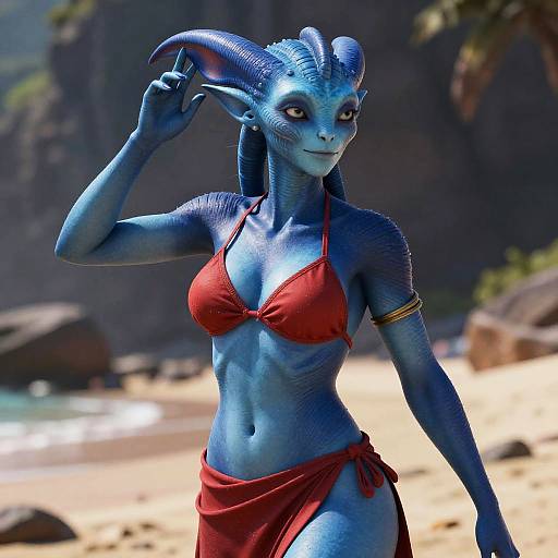 Blue Twilek Beach Siren in Red