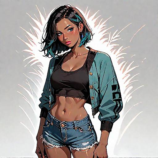 Stylish Woman in Denim Shorts and Cropped Jacket