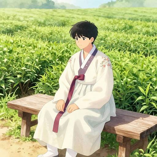 JJangu in Serene Tea Fields