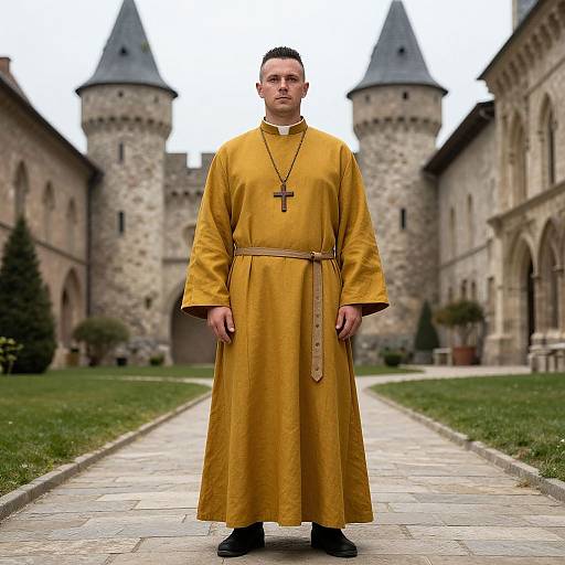 Medieval Priest in Gamboge Robe