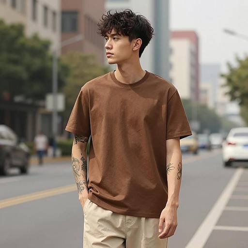 Urban Young Man with Tattoos in Casual Wear