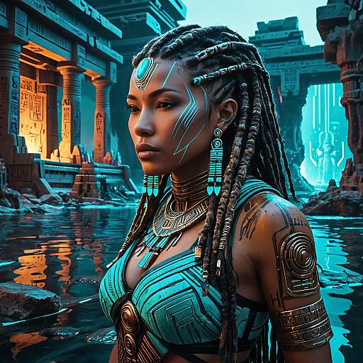 Cyborg River Shaman in Submerged Alien City