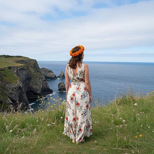 Graceful Woman on Coastal Cliff