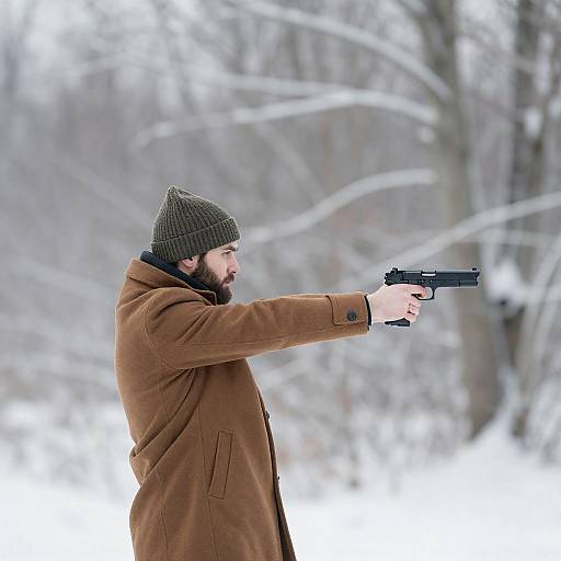 Bearded Man Aiming Dual Handguns