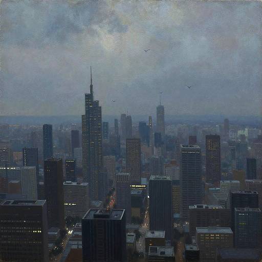 Futuristic Cityscape Oil Painting