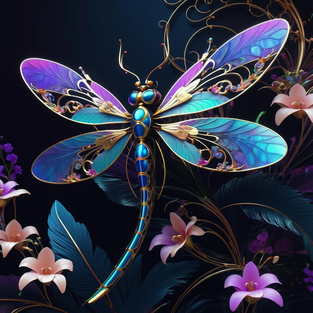 Vibrant Biomechanical Dragonfly Render