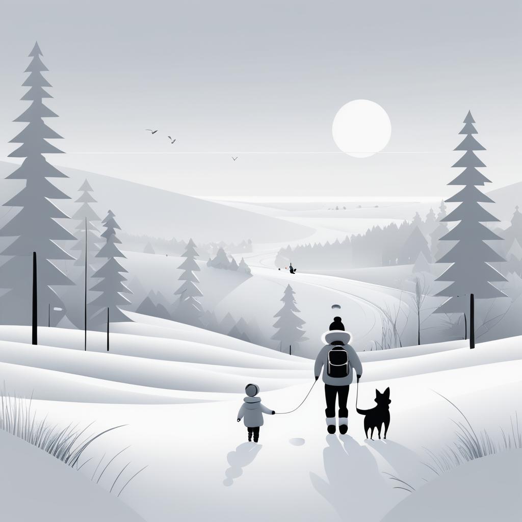 Minimalist Winter Landscape with Snowman