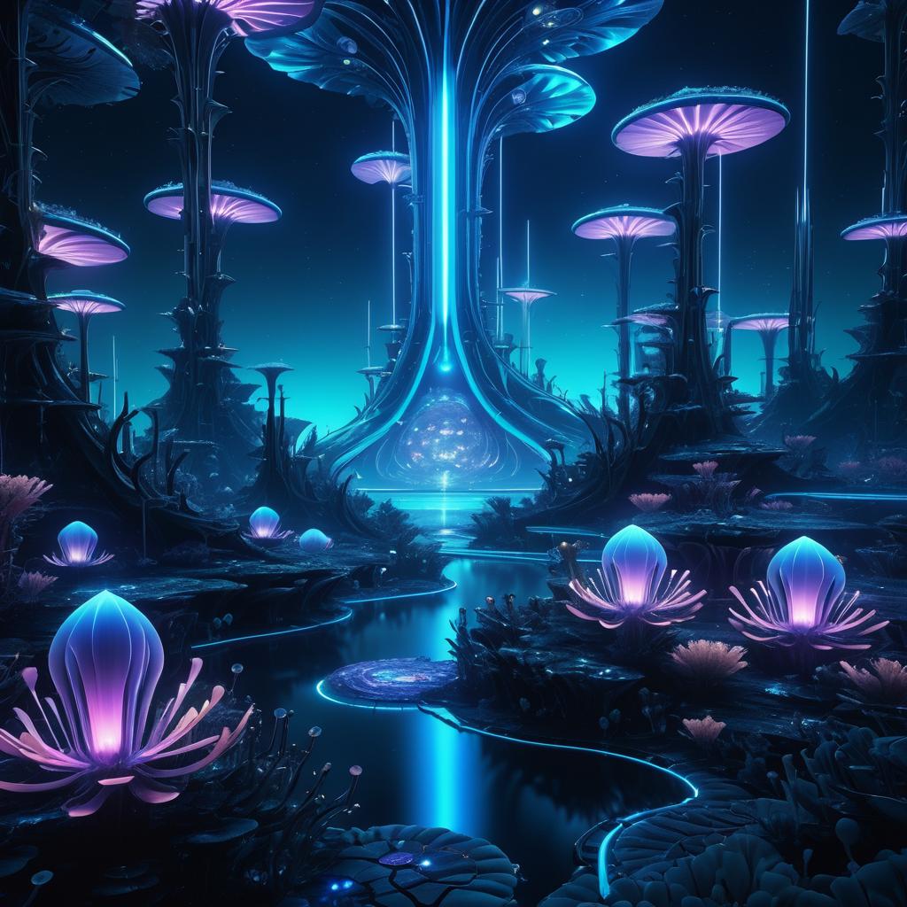 Futuristic Alien Landscape with AI Superstar