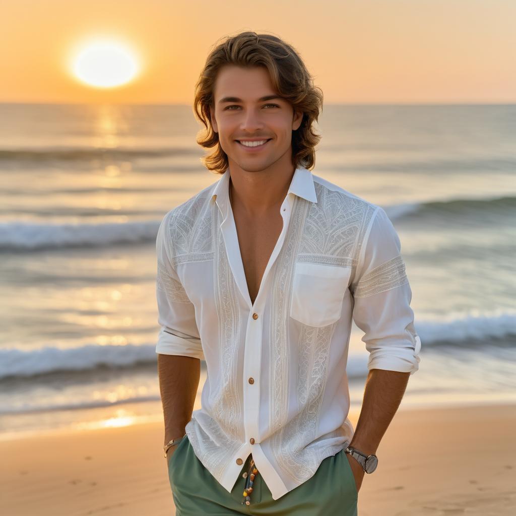 Serene Beach Sunset with Young Man