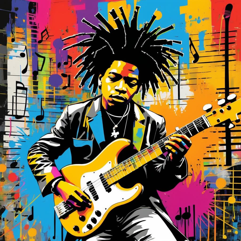 Vibrant Street Musician in Basquiat Style