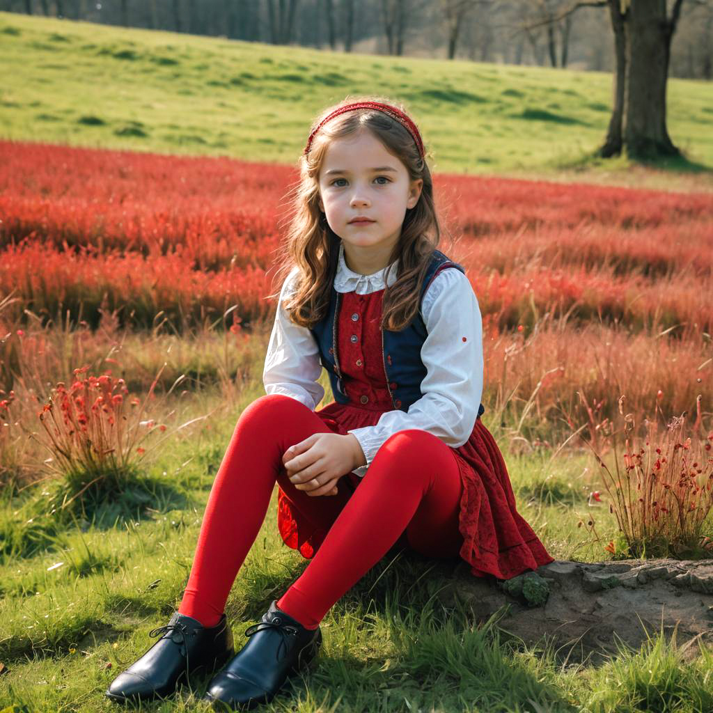 Young Girl in Royal Red Tights by Meadow