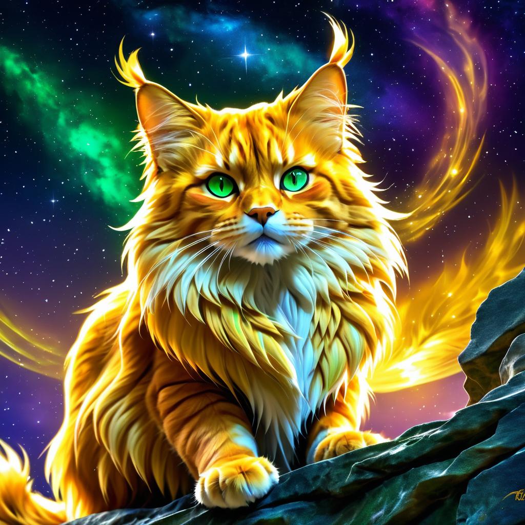 Majestic Warrior Cat in Starry Sky