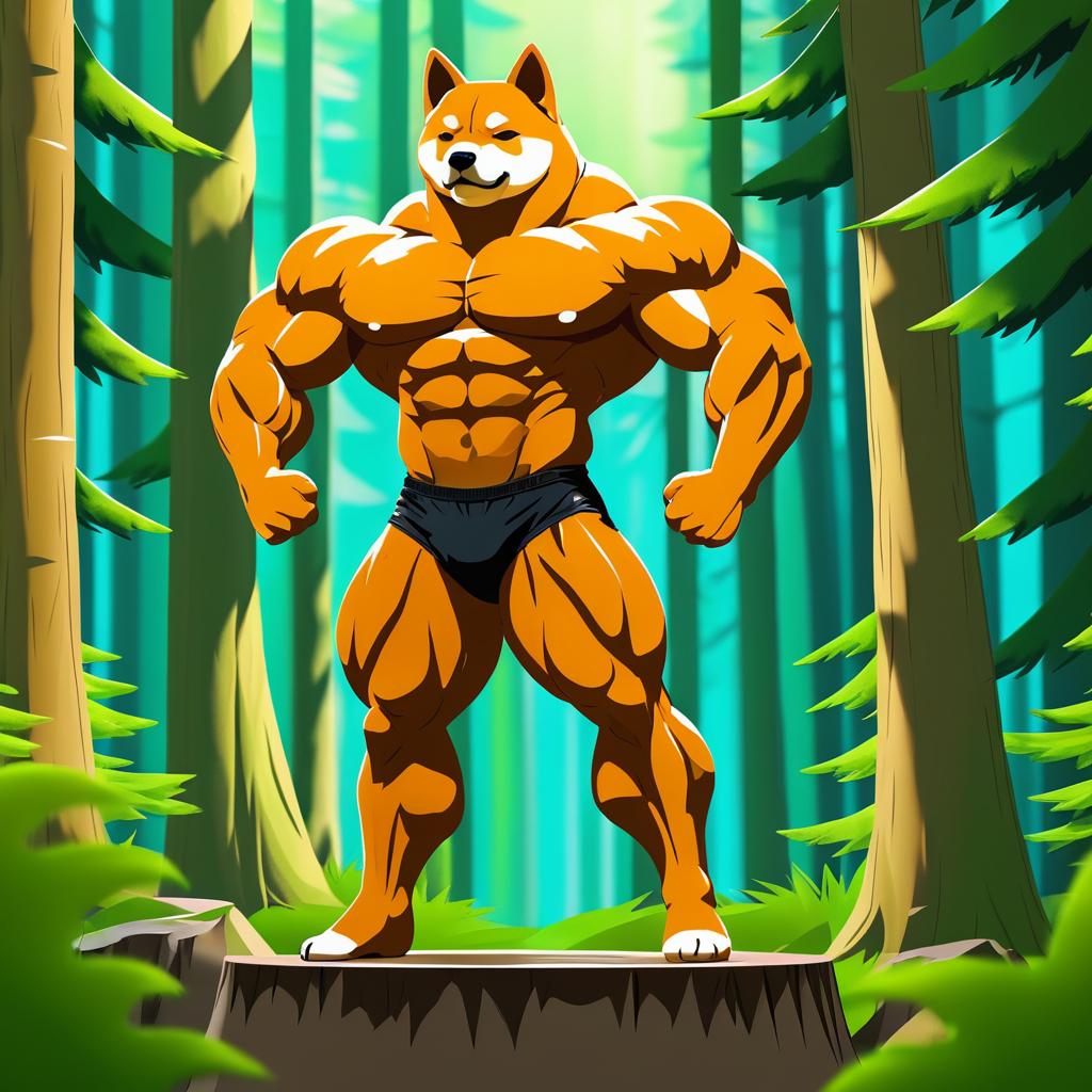 Magical Shiba Inu Bodybuilder Illustration