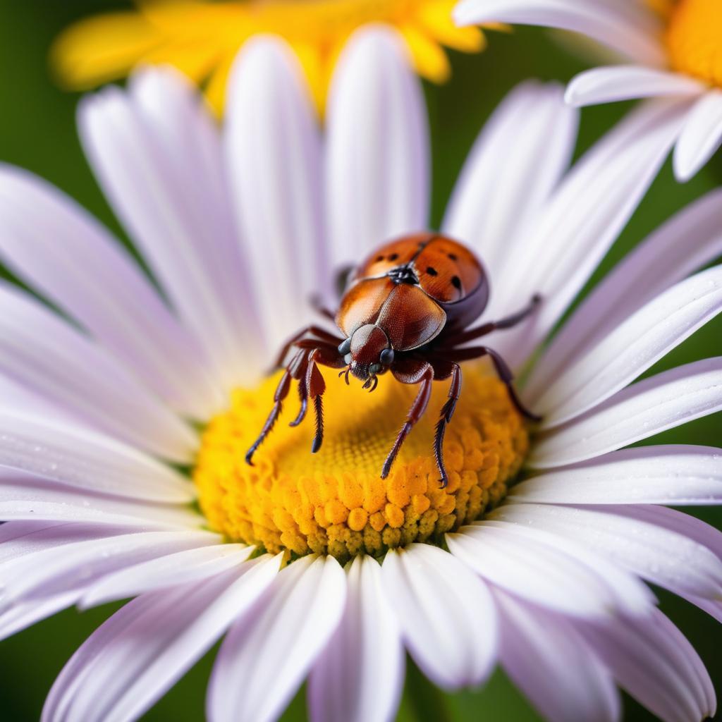 Macro Photography of a Tick on Daisy