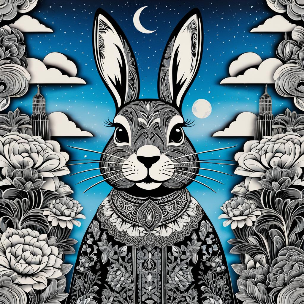 Intricate Rabbit Portrait Inspired by Kahlo