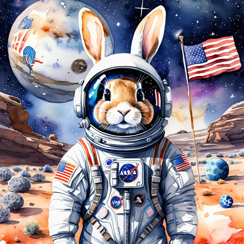 Curious Rabbit Astronaut in Space Scene