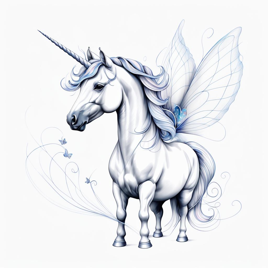 Whimsical Unicorn with Butterfly Wings Sketch