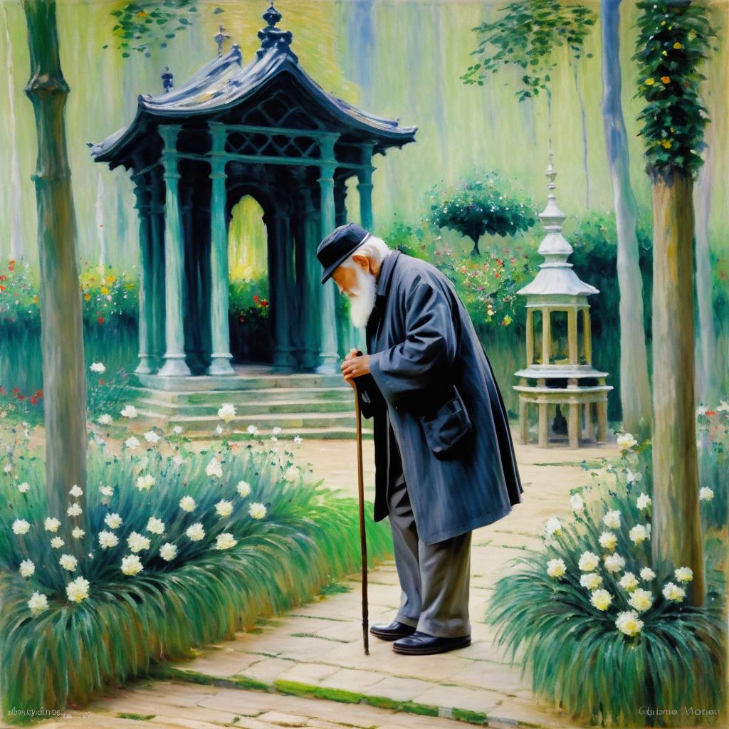 Elderly Man Praying at a Shrine