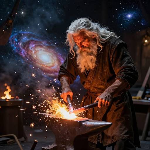 Cosmic Blacksmith Forging Molten Gold