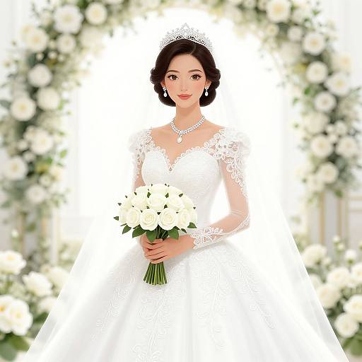 Elegant Bride in White Wedding Gown