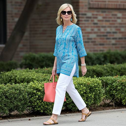 Confident Blonde Woman in Stylish Tunic