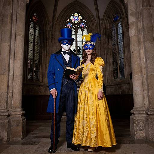Masked Couple in Gothic Church