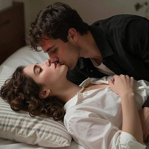 Couple Sharing Intimate Moment on Bed