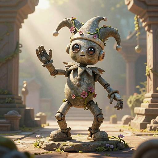 Whimsical Stone Robot Jester