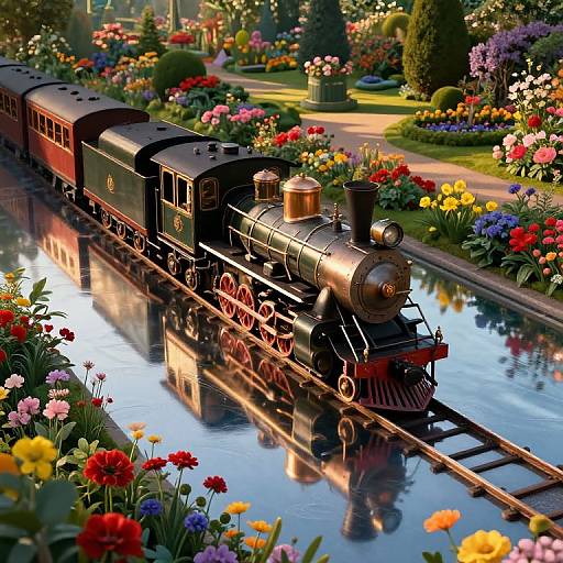 Surreal Gardens with Vintage Steampunk Train