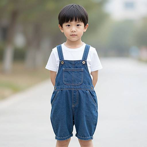 Boy in Overalls Outdoors