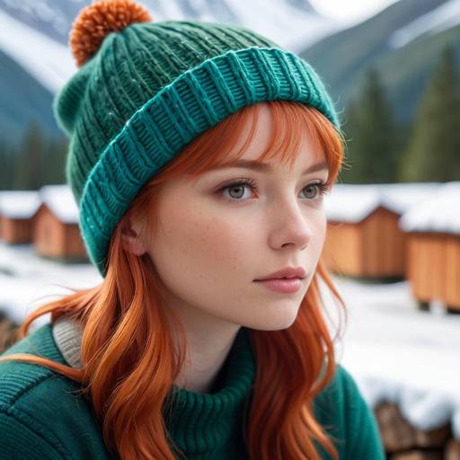 Introspective Woman in Snowy Mountain Scene