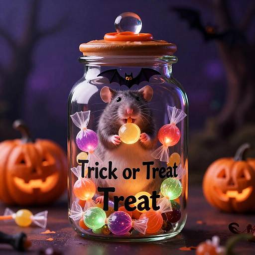 Happy Rat in Trick or Treat Candy Jar