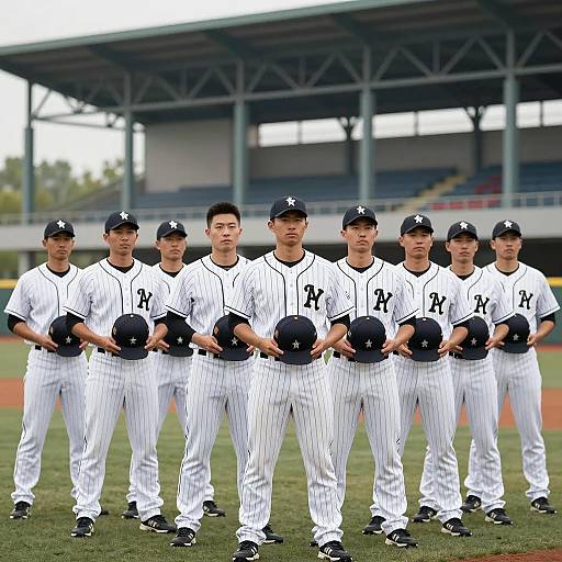 Serious Baseball Team in Pinstripes
