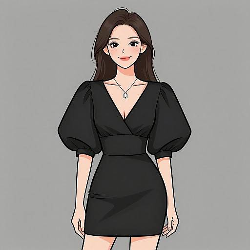 Elegant Woman in Black Mini Dress