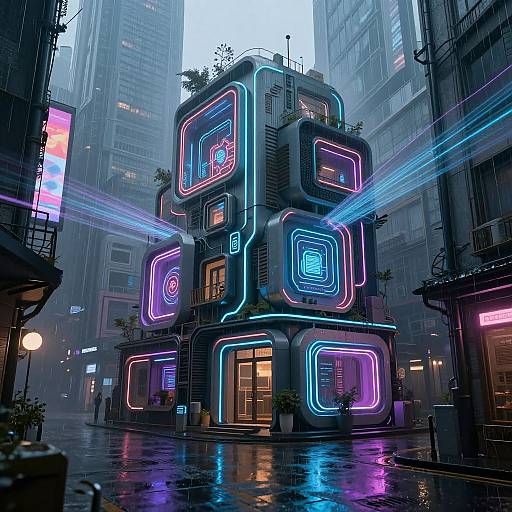 Cyberpunk AI-Generated Neon Houses
