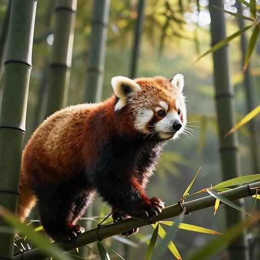 Curious Red Panda in Bamboo Forest