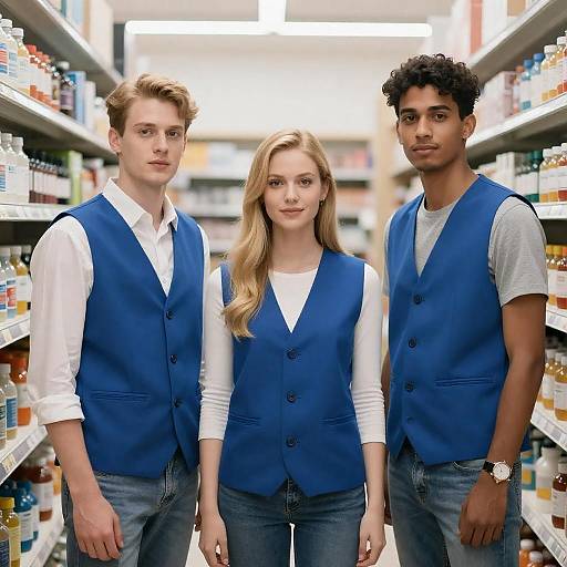 Three People in Store Aisle