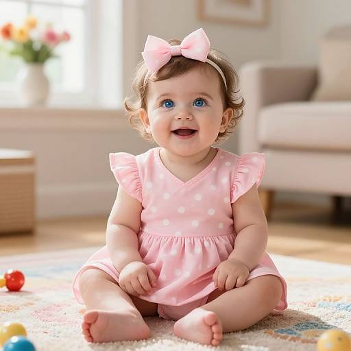 Joyful Baby Girl in Pink Outfit