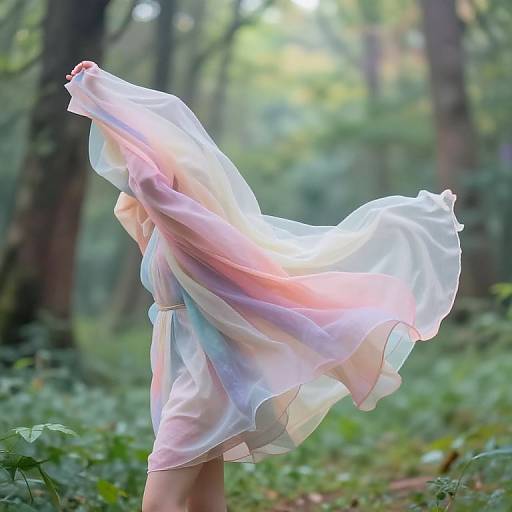 Surreal Fabric Floating in Forest