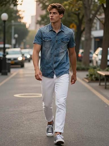 Golden-Hour Denim Stroll Through City Park