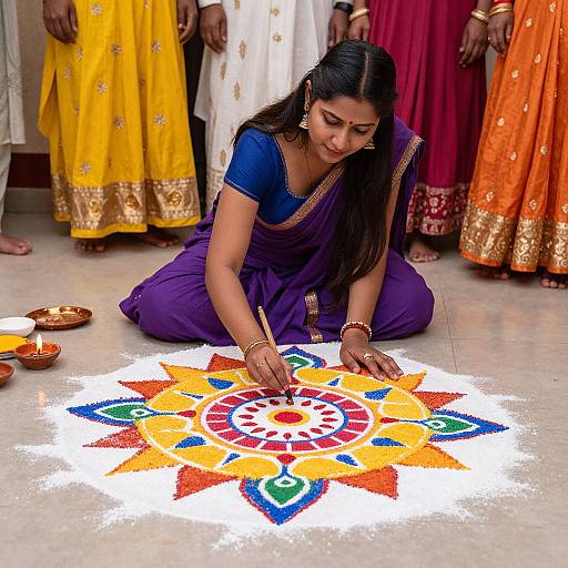 Intricate Indian Kolam Art During Diwali