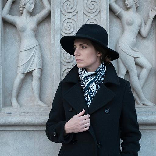 Elegant Woman Against Ornate Stone Wall