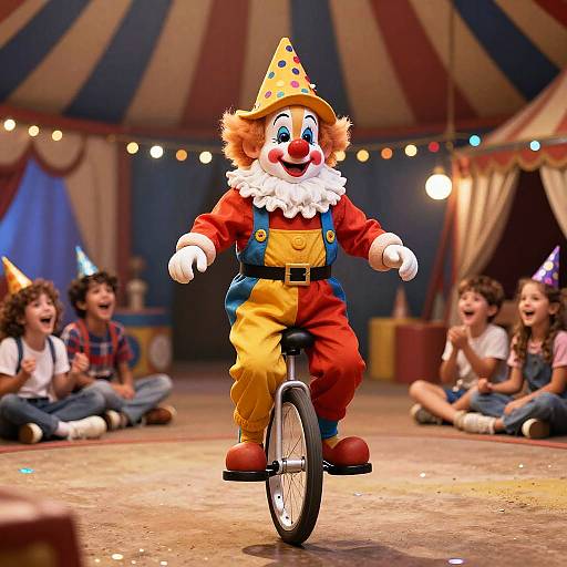 Dwarf Clown Riding Tiny Unicycle