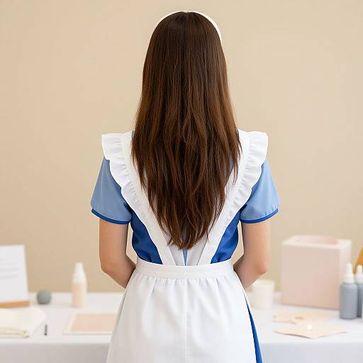 Woman in White and Blue Dress