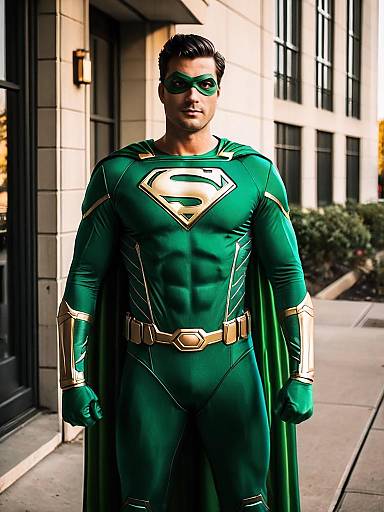 Green Superhero Man in Costume