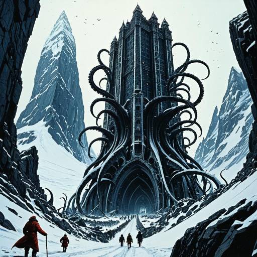 Lovecraftian Monolithic Tower in Antarctic Mountains