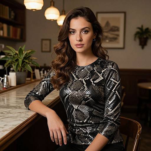 Elegant Woman in Vintage Coffee Shop