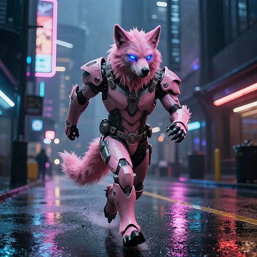 Pink Werewolf in Neon Cyberpunk City